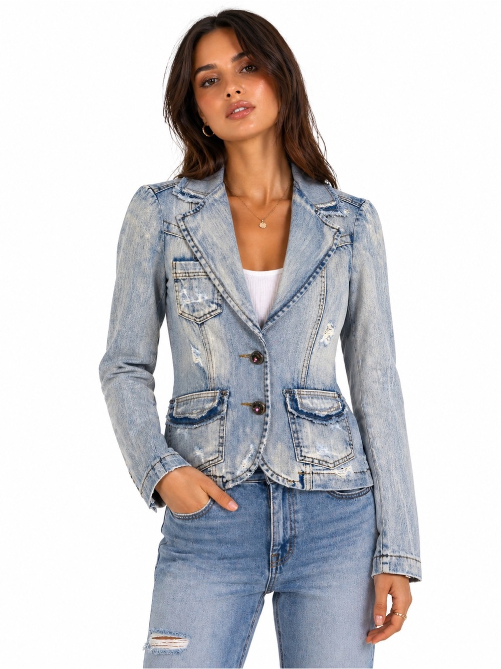 Vintage Dolce & Gabbana Light Blue Distressed Denim Blazer